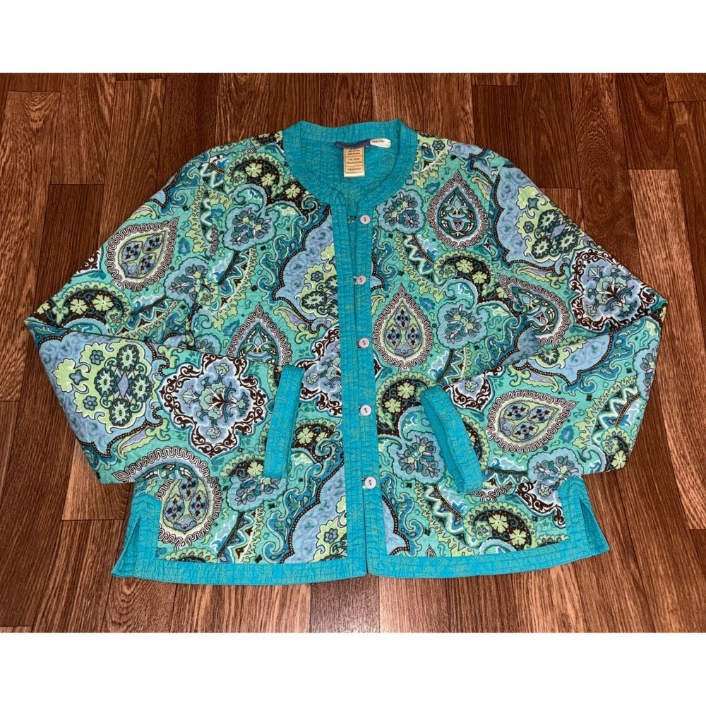 Laurence & Co Quilted Paisley Print‎ Button Front Jacket Women's M